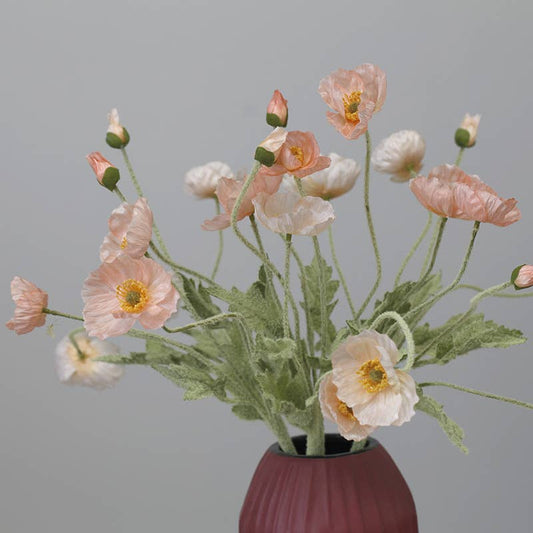 Individual Flocked Floral Poppy Spray: Coral Pink-22"