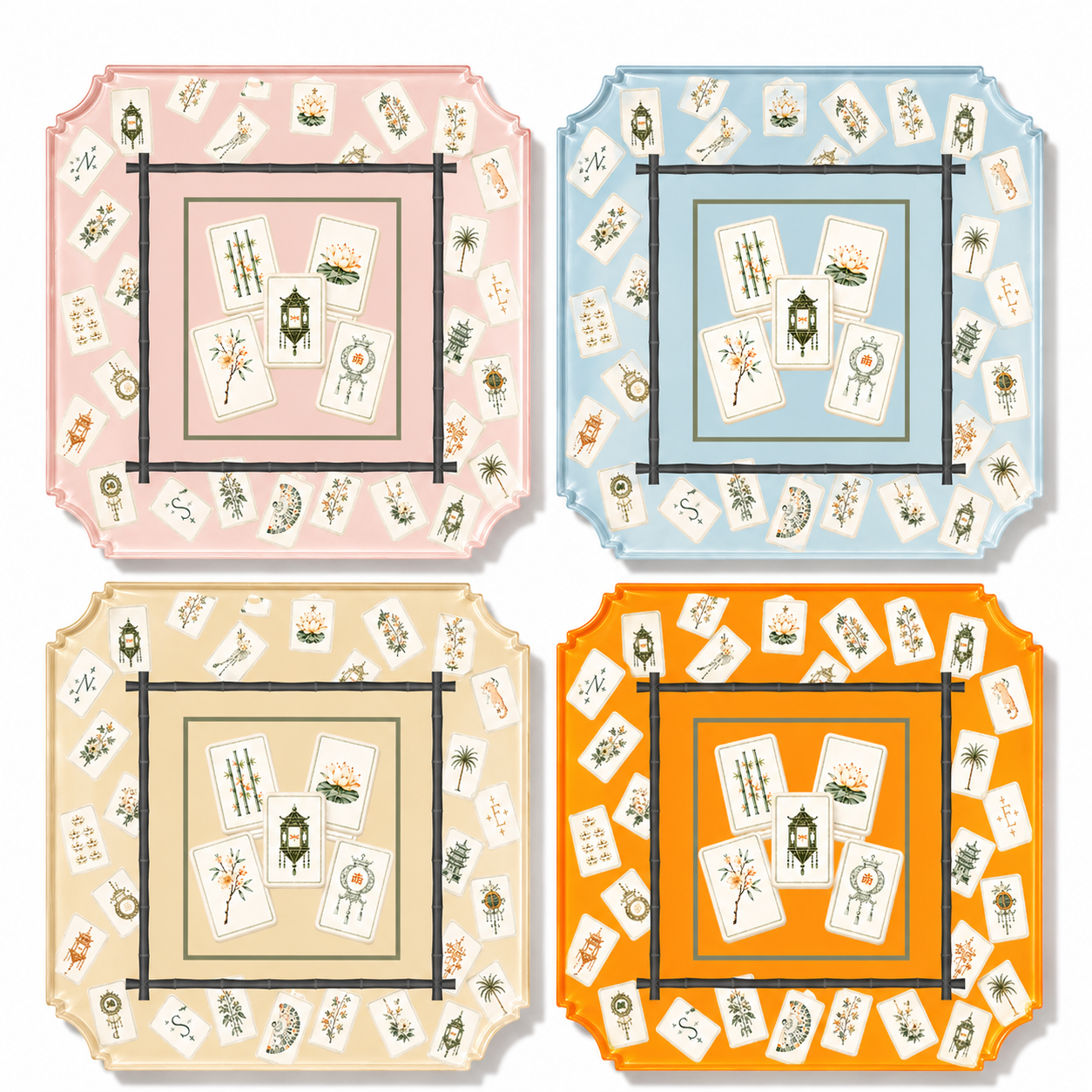 Boxed Acrylic Coaster Set of 4, Bamboo Mahjong