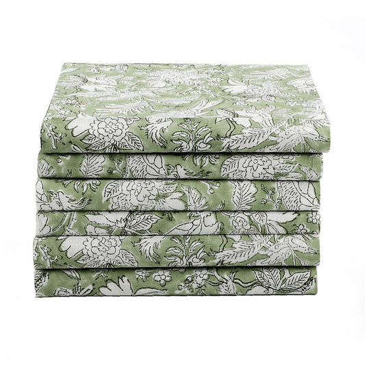 Olive Green Hand Block Printed Napkins: Set of 6