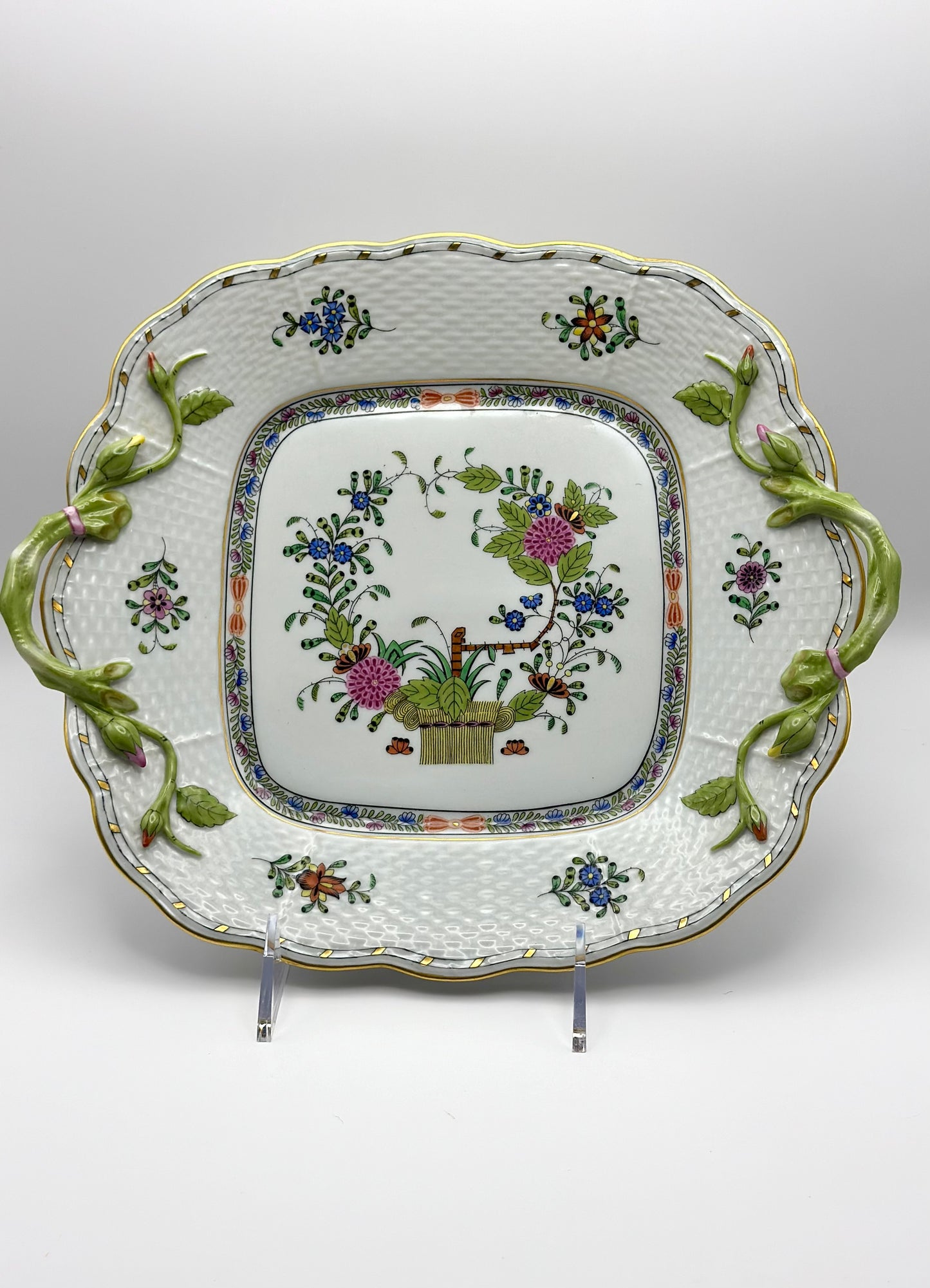 Indian Basket Tray w/ Green Handles