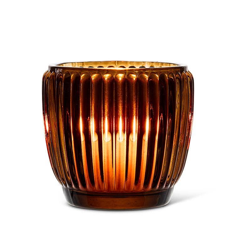 Small Brown Ribbed Votive