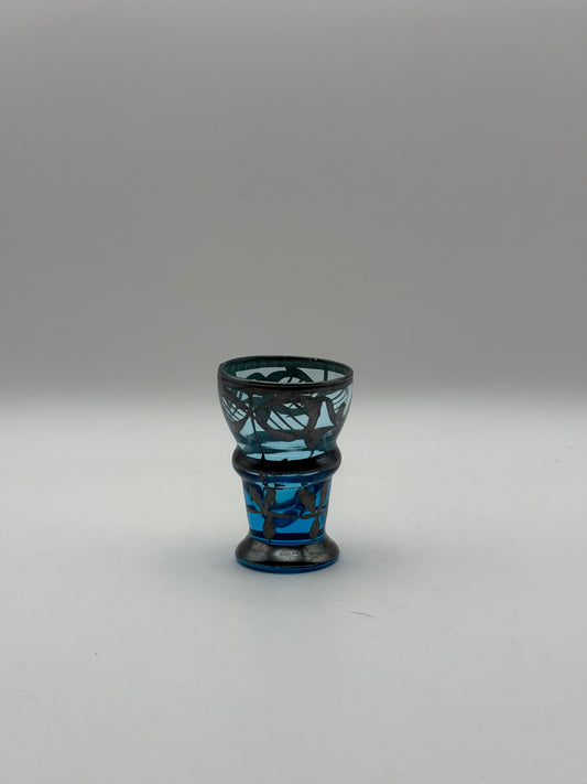 Blue Silver Overlay Cordial Shot Glass
