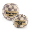 Tan Checker Chewy Vuiton Ball Squeaker Dog Toy: Small / Mini