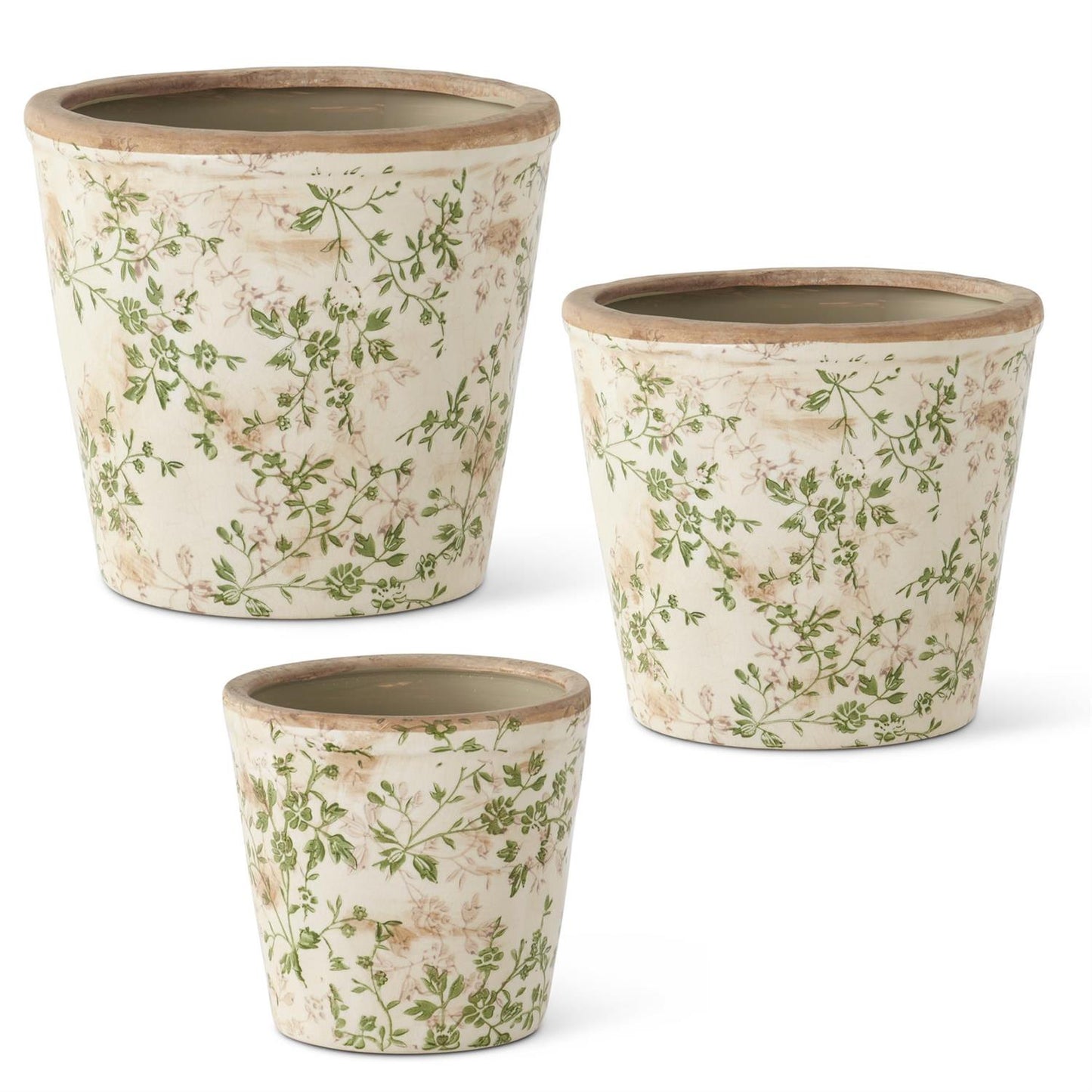 Cream & Green Floral Ceramic Planter