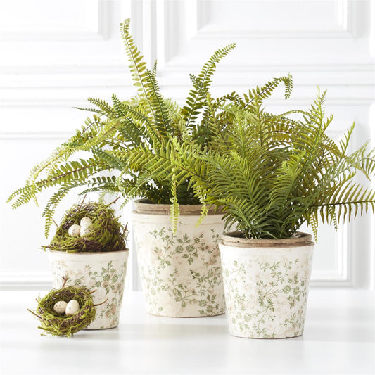 Cream & Green Floral Ceramic Planter