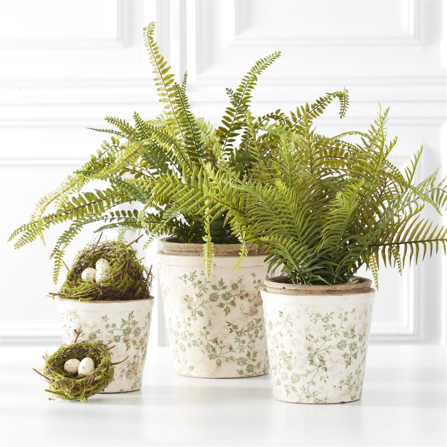 Cream & Green Floral Ceramic Planter