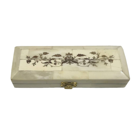 6-1/2" Scrimshaw Postage Stamp Bone Box