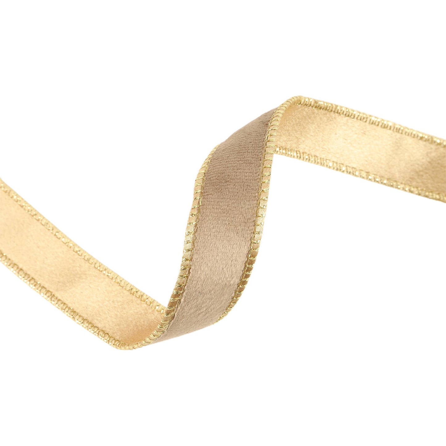 Latte/Gold | 1" Reversible Velvet Wired Ribbon | 10 Yard Roll