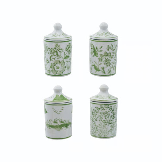 4.5" Green & White Spice Jar w/ Lid