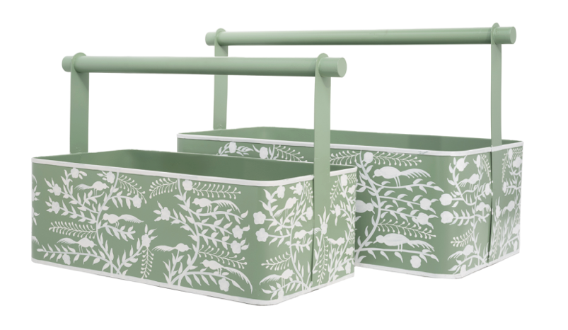Soft Green Chinoiserie Garden Caddy: Medium