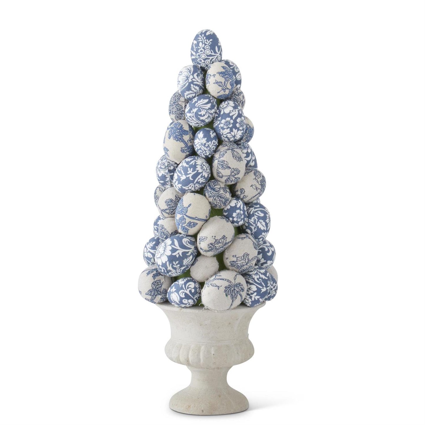 15" Blue & White Floral Fabric Egg Topiary