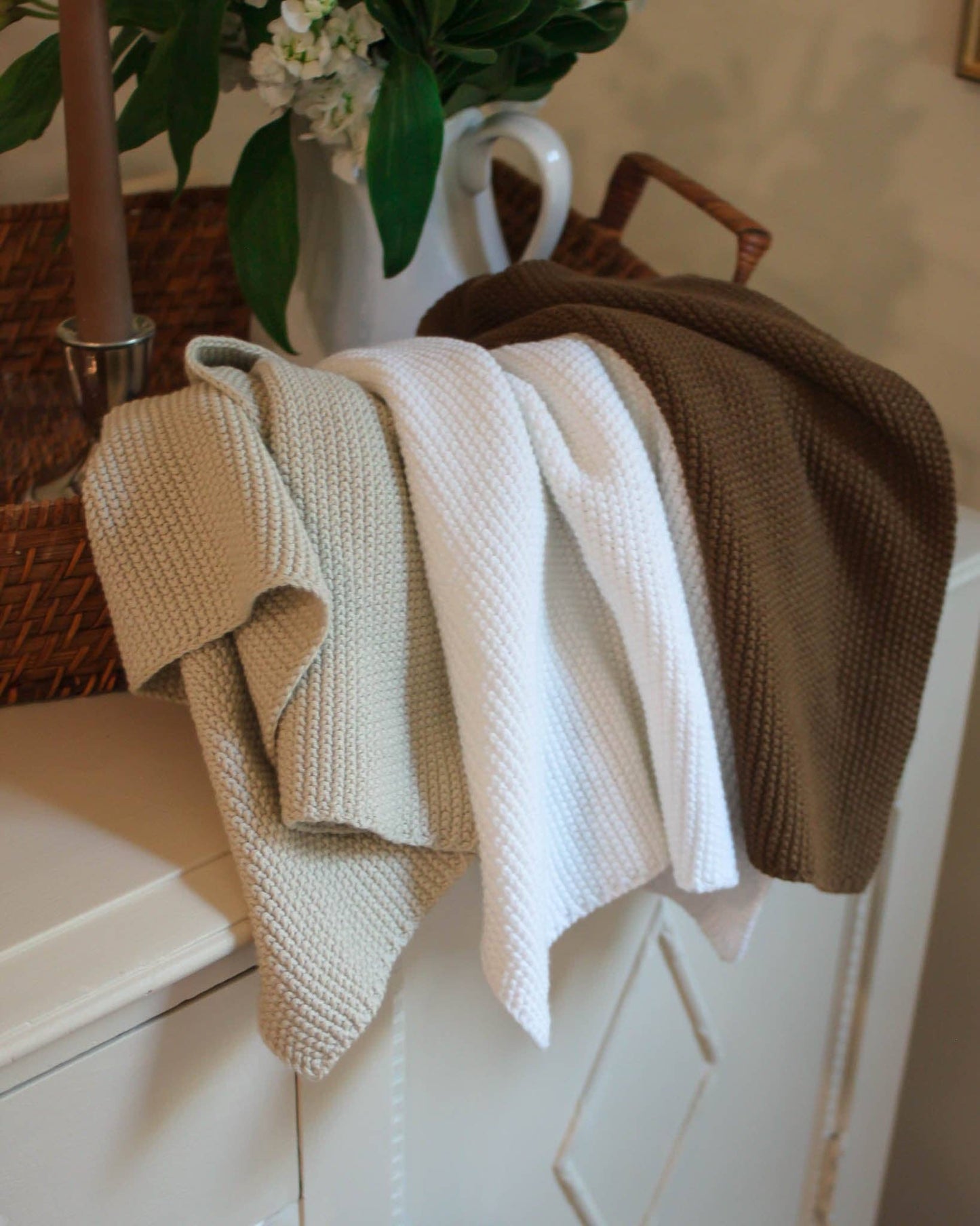 Organic Cotton Chunky Knit Kitchen Towel Set,White