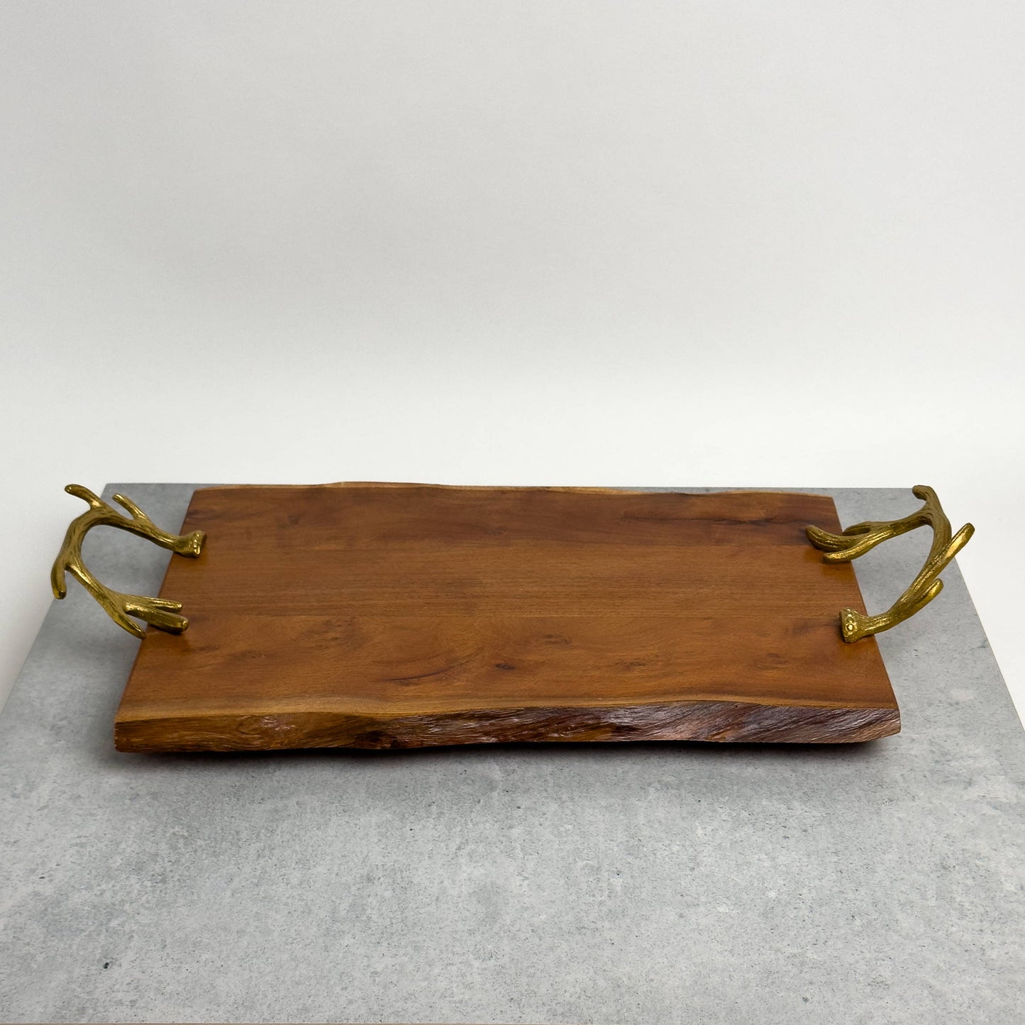 Wood Tray w/ Gold Antler Handles