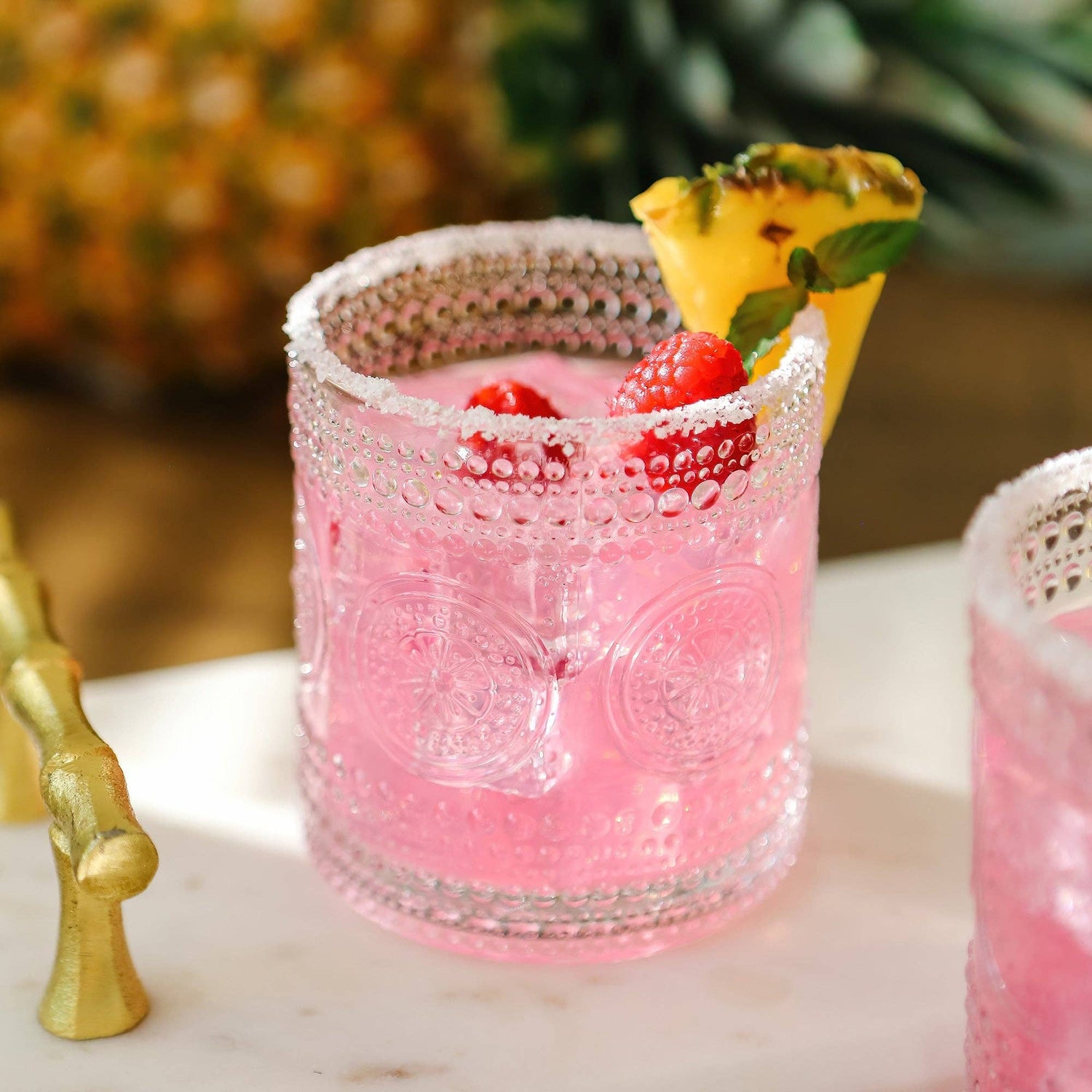 Hobnail Beaded Floral Clear Glasses - Thumbnail 3