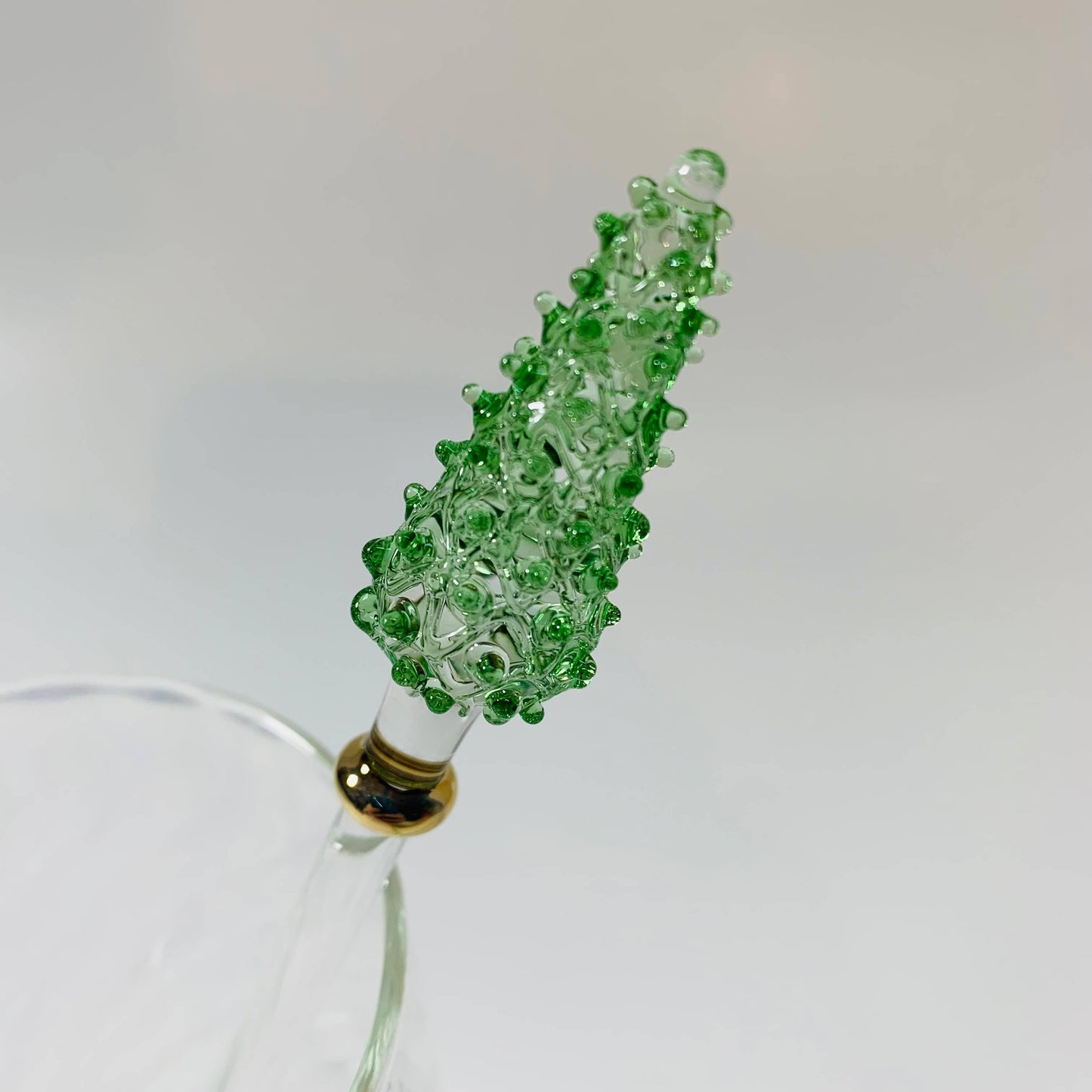 Green Pine Tree Blown Glass Cocktail Stirrer