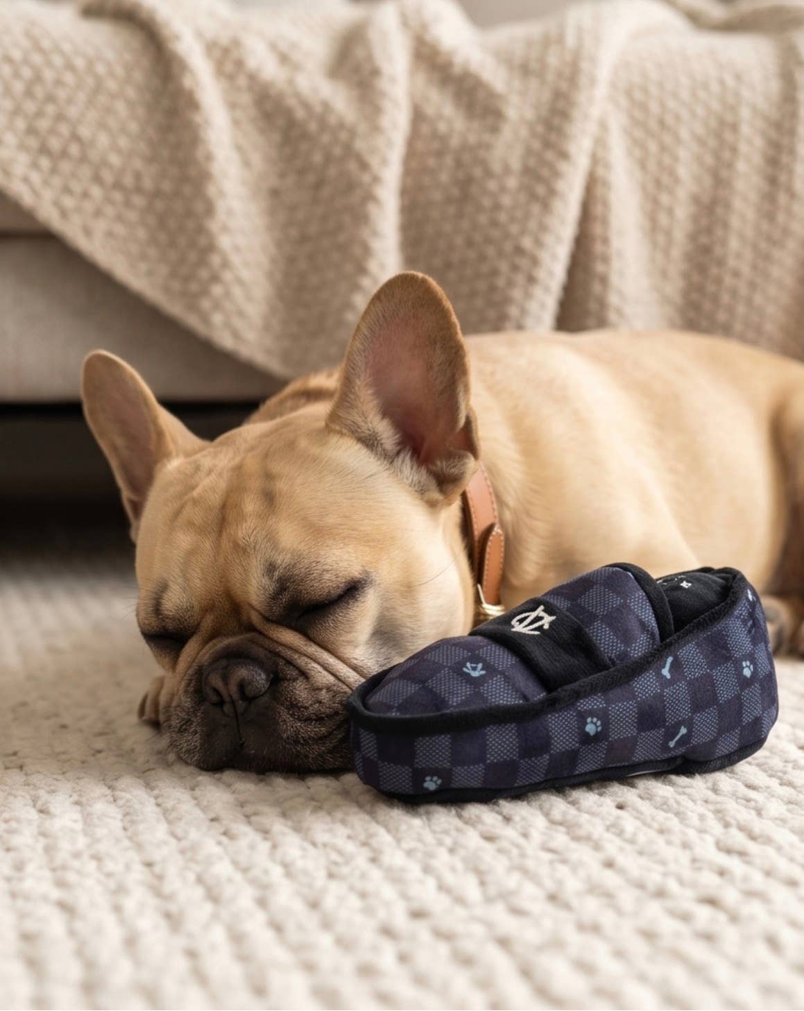 Black Checker Chewy Vuiton Loafer Squeaker Dog Toy