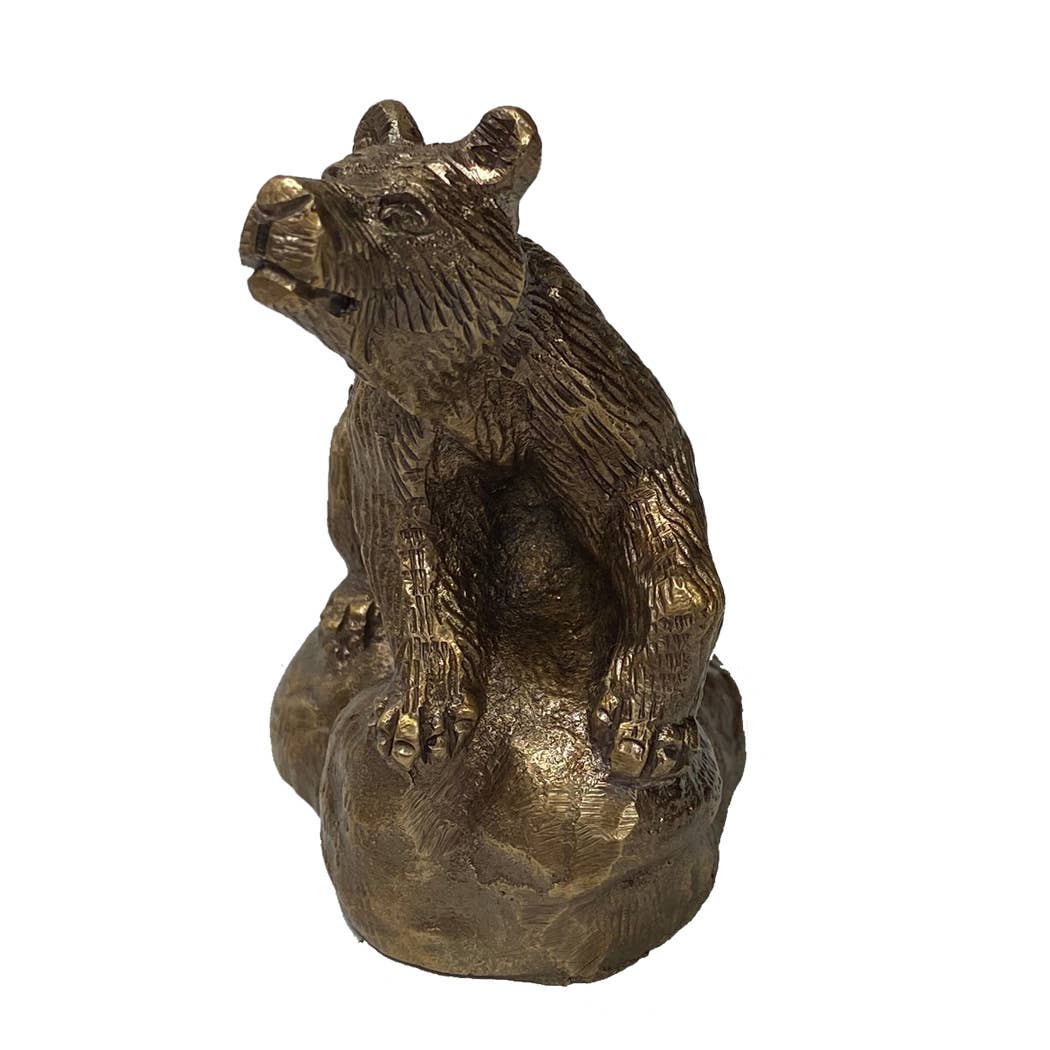 3" Antiqued Brass Bear on Rock