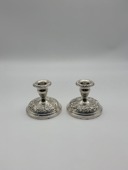 Kirk & Son Sterling Silver Repouse Pair of Candlesticks