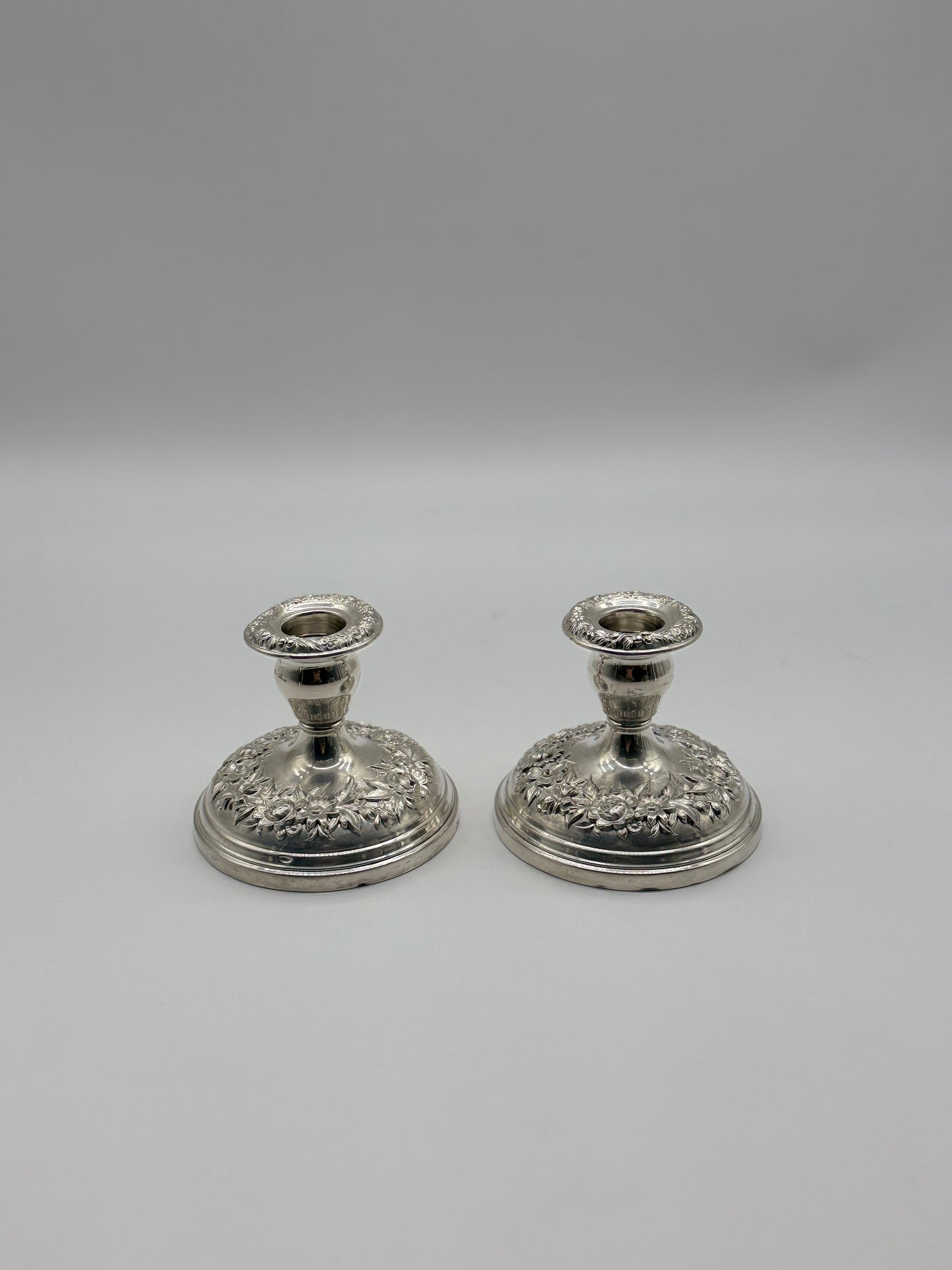 Kirk & Son Sterling Silver Repouse Pair of Candlesticks