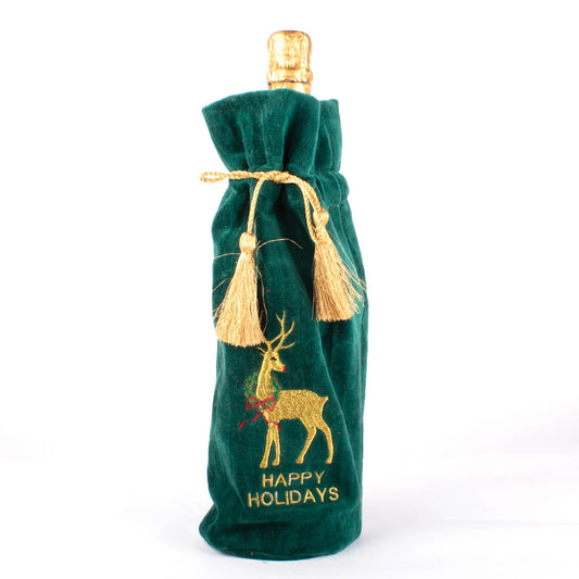 Reindeer Embroidered Green Wine Bag