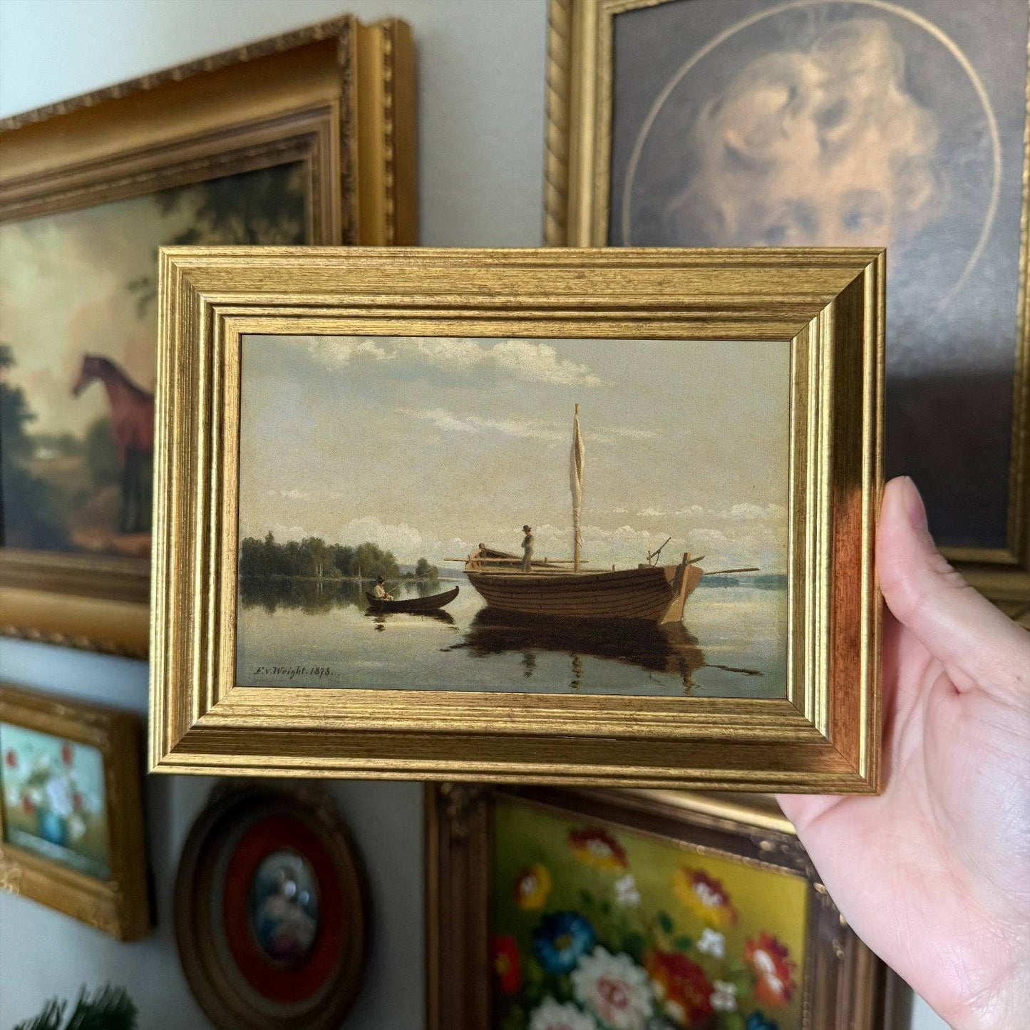Vintage Style Man fishing Boat Print