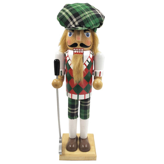 14" Green Plaid Golfer Nutcracker