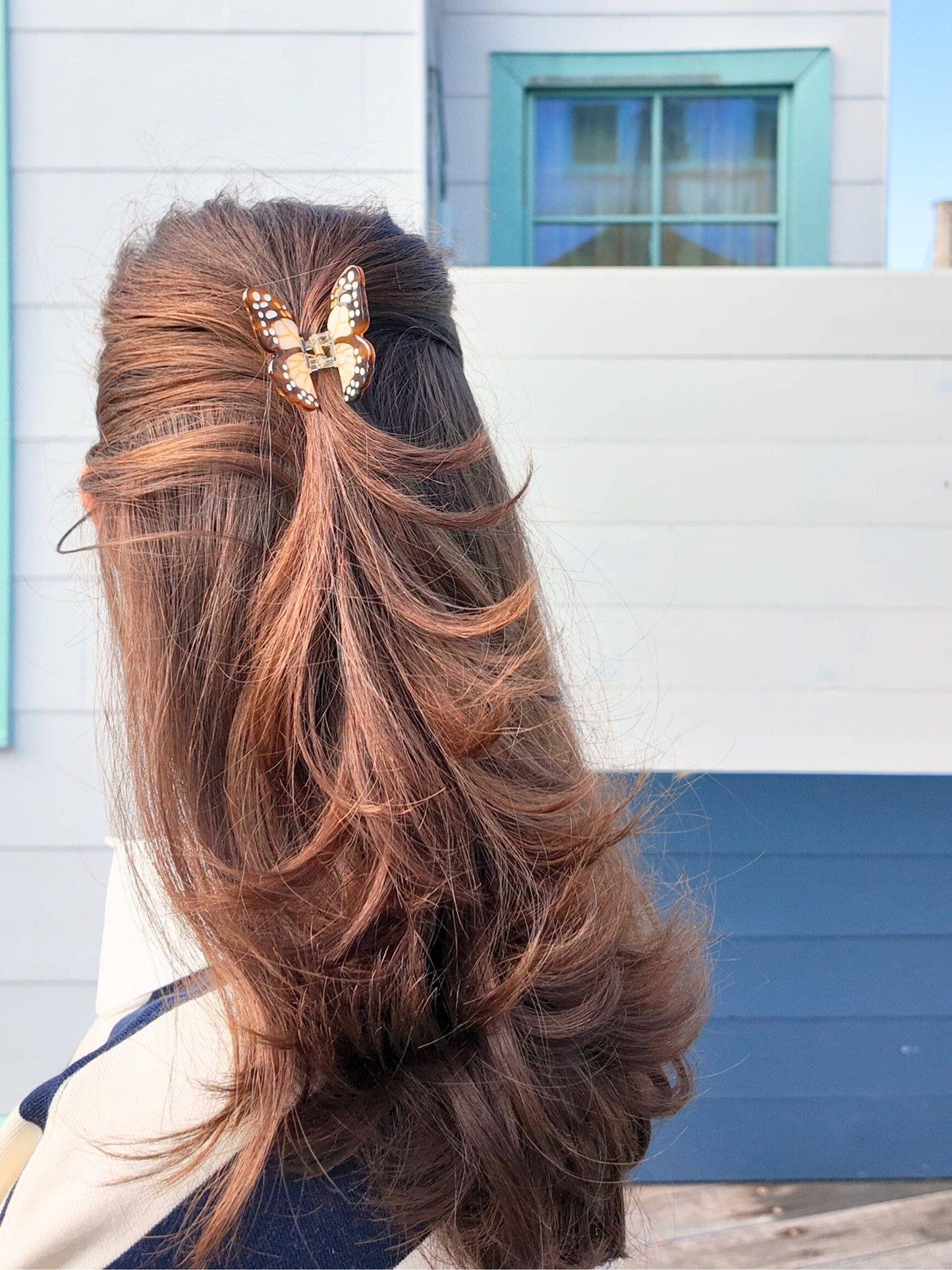 Hand-painted Mini Boho Monarch Claw Hair Clip -Brown