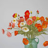Individual Flocked Floral Poppy Spray:Coral-22"