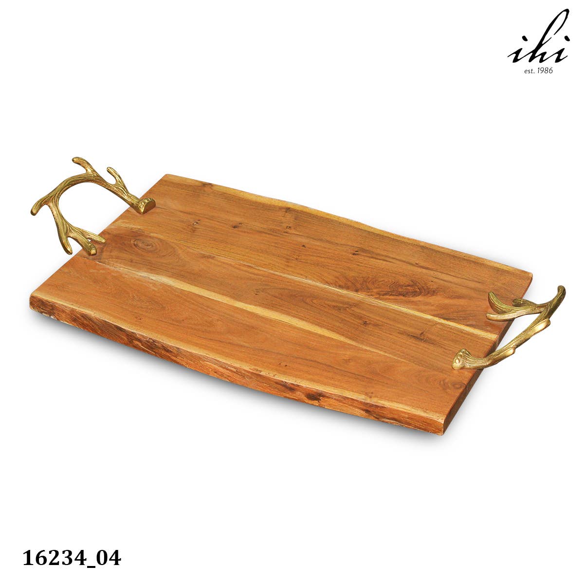 Wood Tray w/ Gold Antler Handles