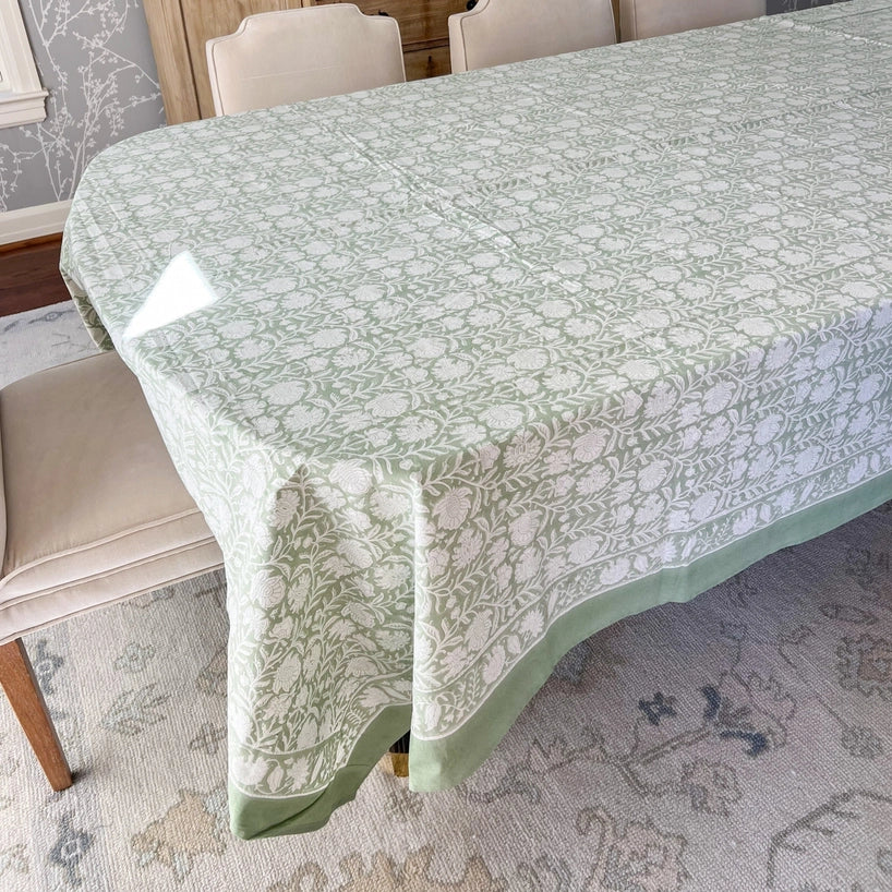 Light Green Print Tablecloth - 72"x132"