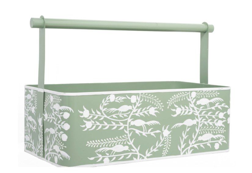Soft Green Chinoiserie Garden Caddy: Medium