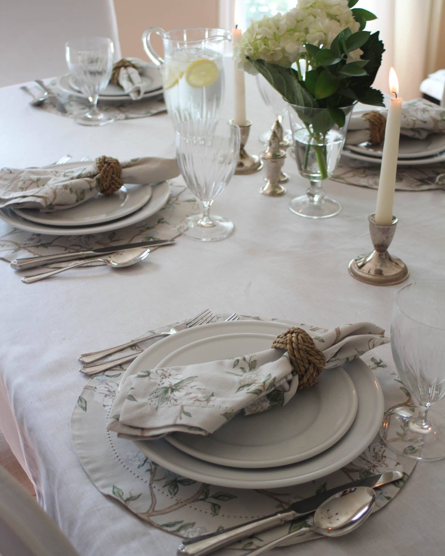 Camellia Floral Round Cotton Placemats, Set of Four