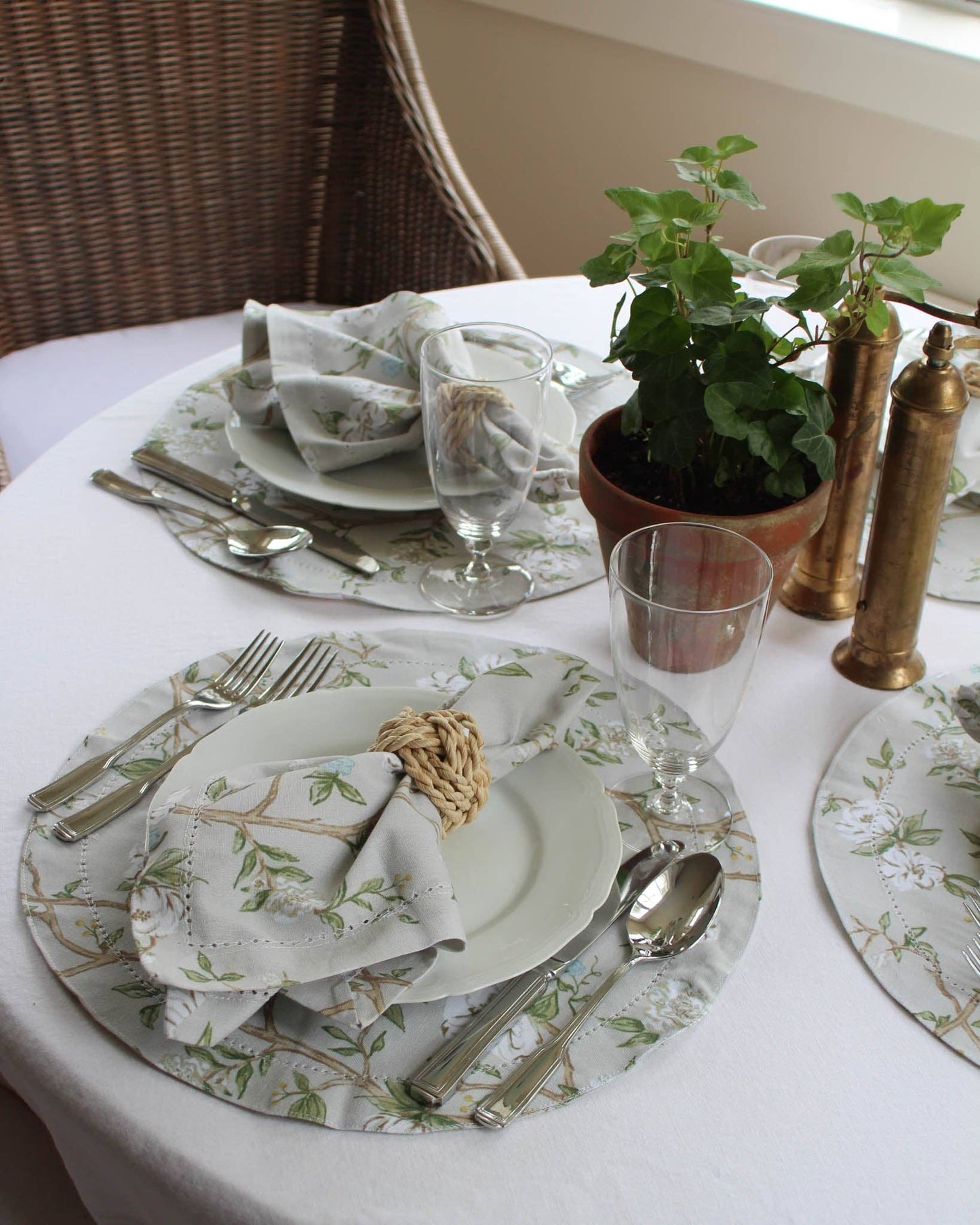 Camellia Floral Round Cotton Placemats, Set of Four
