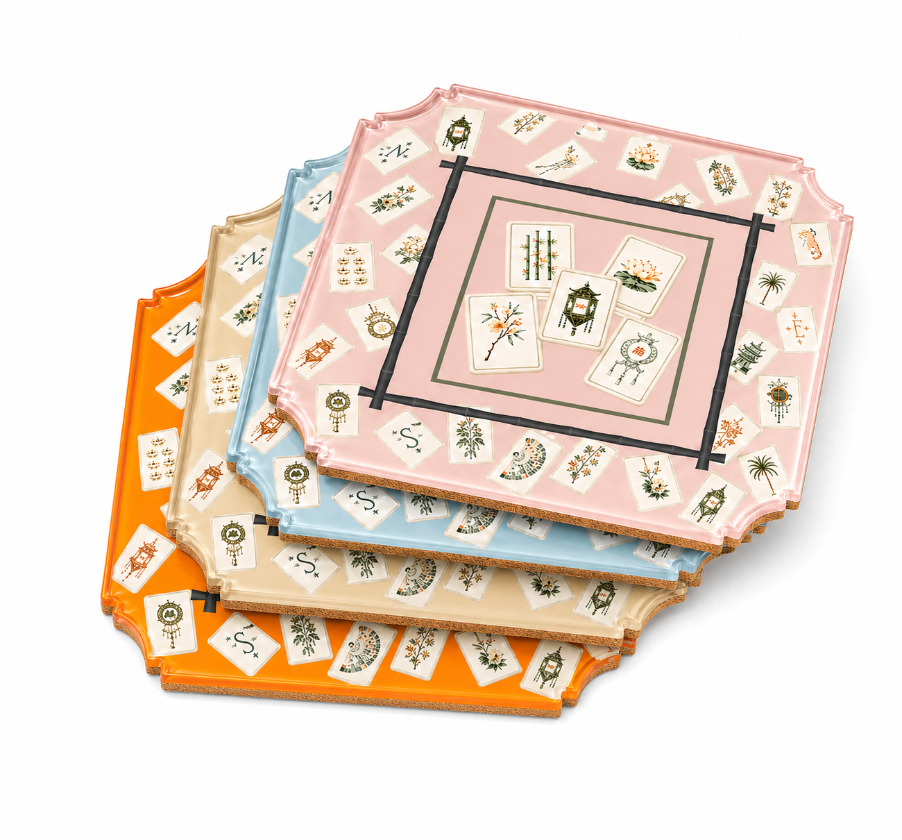 Boxed Acrylic Coaster Set of 4, Bamboo Mahjong