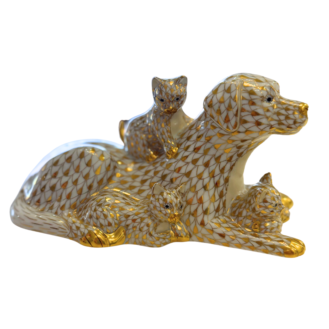 Gold Labrador w/ Three Kittens