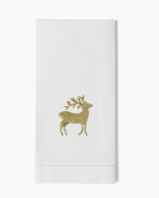 Reindeer Gold Towel - Hand Embroidered