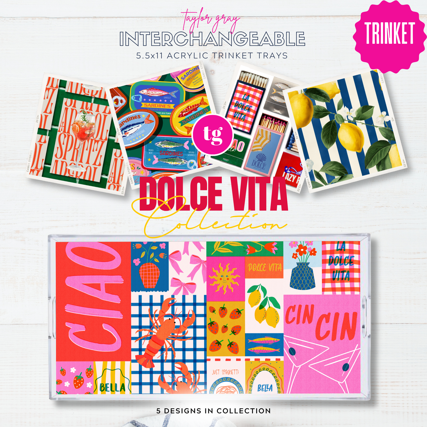 5.5x11 DOLCE VITA trinket tray insert set of 5