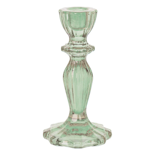 Pair of Green Glass Candlestick Holders