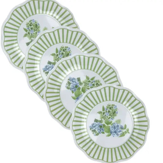 Green Hydrangea Garden Melamine Salad Plates, Set of 4