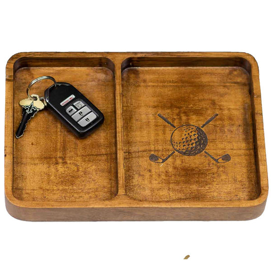 Golf Etched Wood Valet Tray   10x7x1