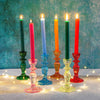 Pair of Dark Green Glass Candlesticks