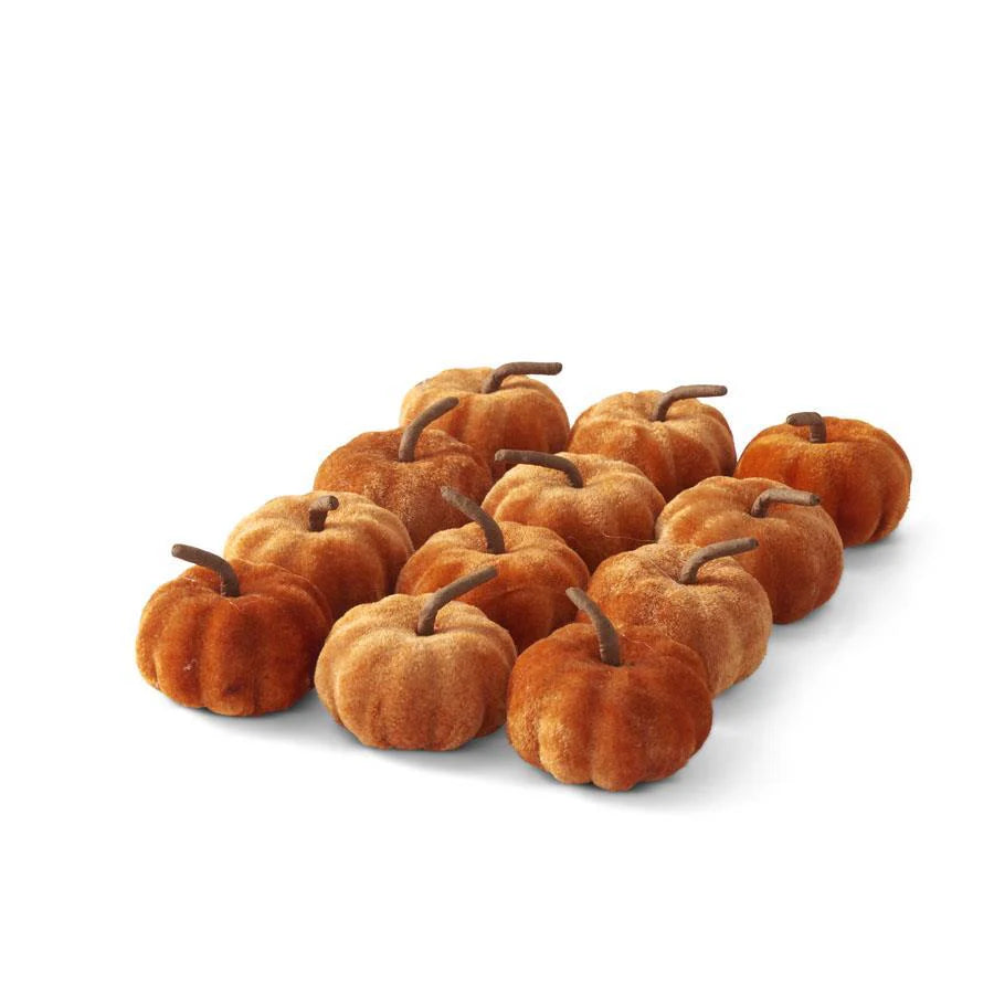 2.25" Orange Velvet Pumpkin Set of 12