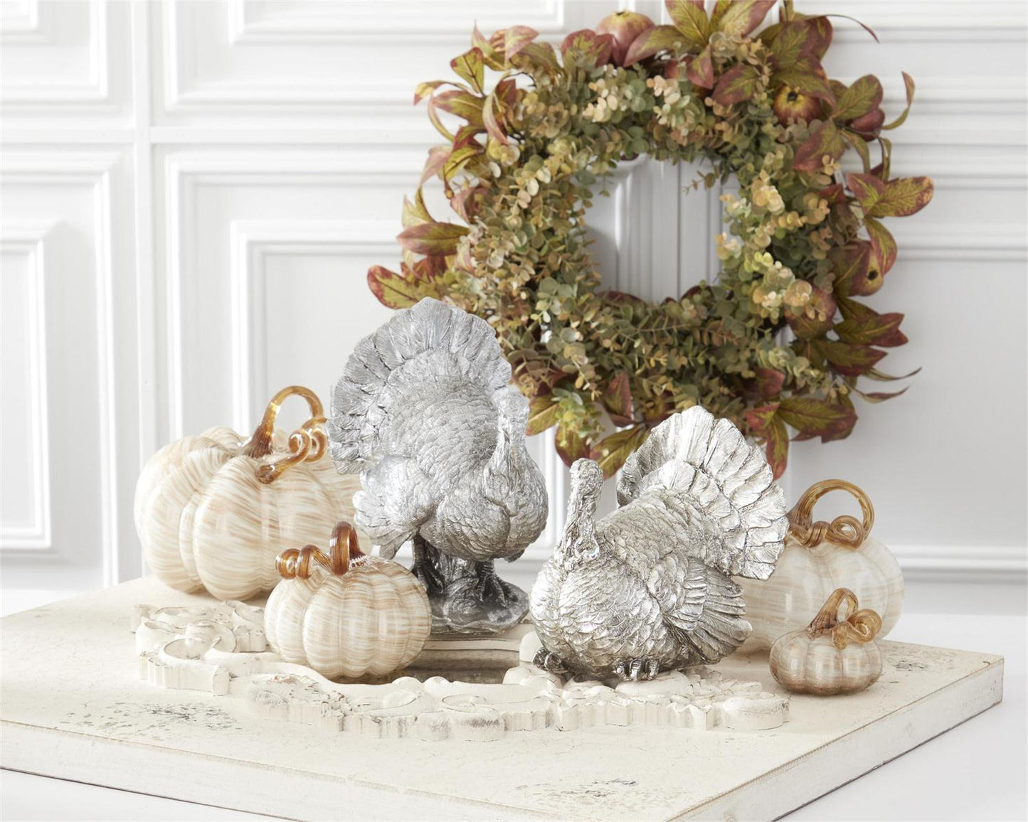 Cream & Gold Swirl Handblown Glass Pumpkin
