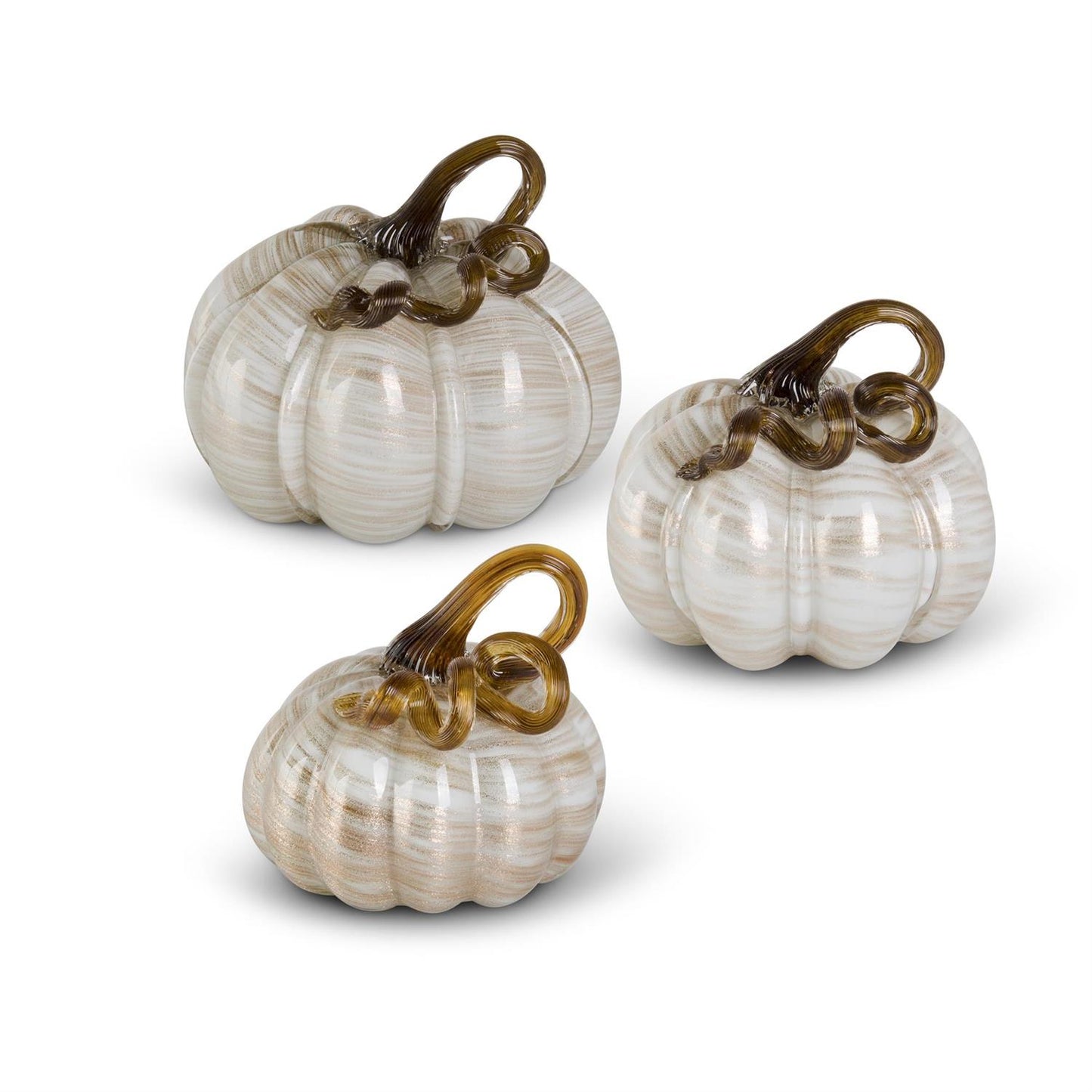 Cream & Gold Swirl Handblown Glass Pumpkin