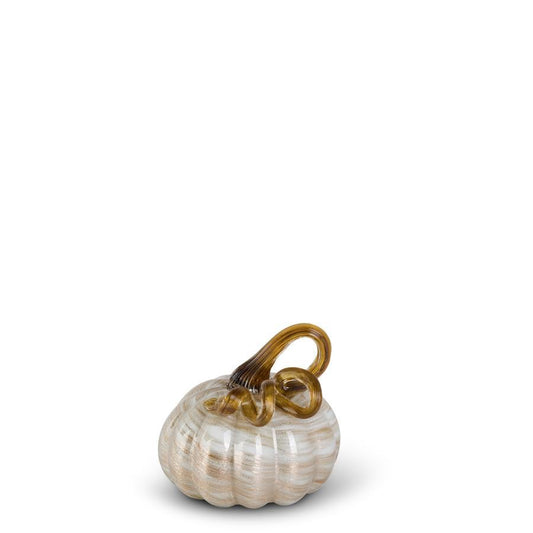 Cream & Gold Swirl Handblown Glass Pumpkin