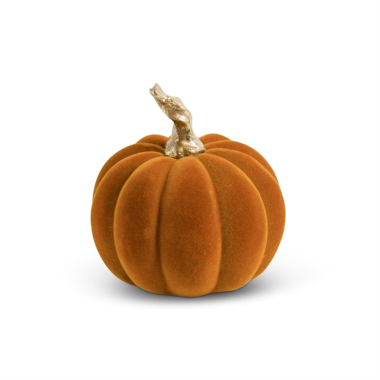 3.5" Orange Velvet Pumpkin w/ Twisted Gold Stem