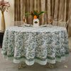 Sage Indian Hand Block Floral Printed Cotton Tablecloth: 120x120 INCH