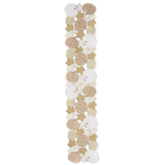 Pumpkin & Fall Leaves Table Runner-Cream 13" x 70"