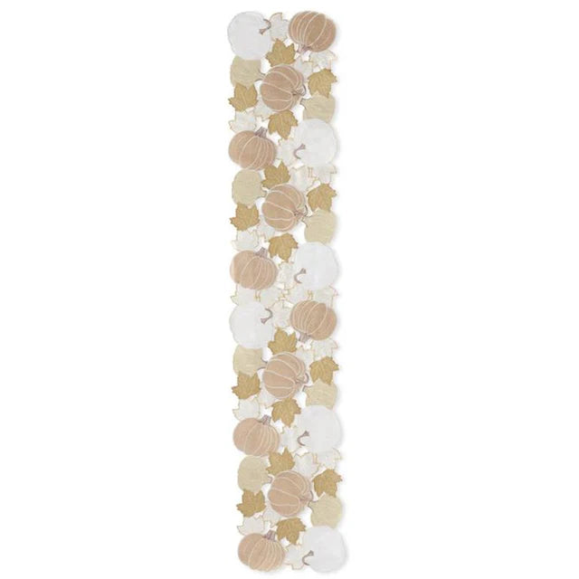 Pumpkin & Fall Leaves Table Runner-Cream 13" x 70"