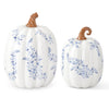 White w/ Blue Floral Ceramic Pumpkins